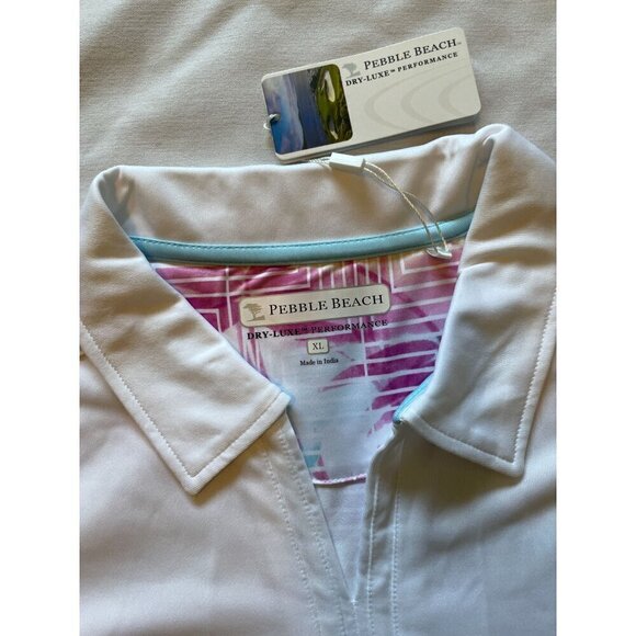 Pebble Beach XL Dry-Luxe Performance Sleeveles Polo Shirt Top White Pink Stretch - Picture 6 of 14